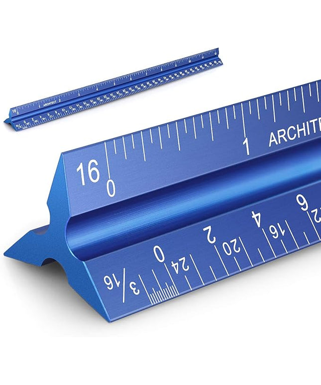 12" Architectural Scale Ruler Aluminum Architect Scale Triangular Scale Ruler for Architects, Draftsman, Students and Engineers, Blue