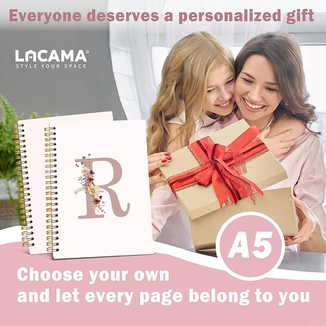 Lacama Pink Initial Letter R Notebook Journal, Customized Monogrammed Gifts, Aesthetic Wildflower Personalized Spiral Notebook, Birthday Gifts for Women, School Supplies, Office Supplies 5.5x8.3