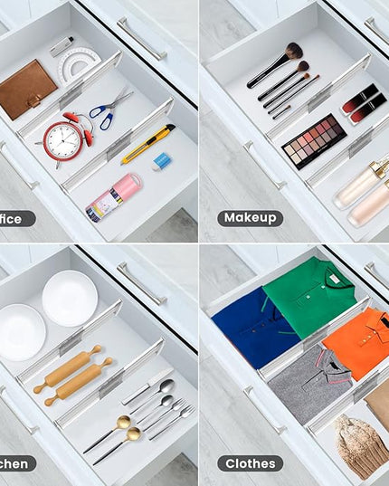 3 Pack Adjustable Drawer Dividers for Clothes,6" High Expandable From 12-20" Clear Drawer Organizers, PC Plastic Separators for Dresser/Bedroom/Bathroom/Kitchen/Office Storage