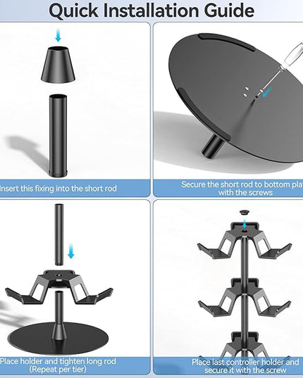 Headset Stand 4 Tiers for Desk, Rotatable Gaming Controller Stand for PS5/PS4/Xbox/Switch2/PS Portal/Phone, Universal PC Gamer Gift Accessory Controller/Headphone Holder for 12 Packs Controller