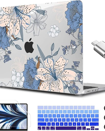 CISSOOK Compatible with MacBook Air 13.6 inch Case 2025 2024 2022 Release A3240 A3113 A2681, Lily Flowers Hard Shell Keyboard Cover Screen Protector for MacBook Air 13 inch M2 M3 M4