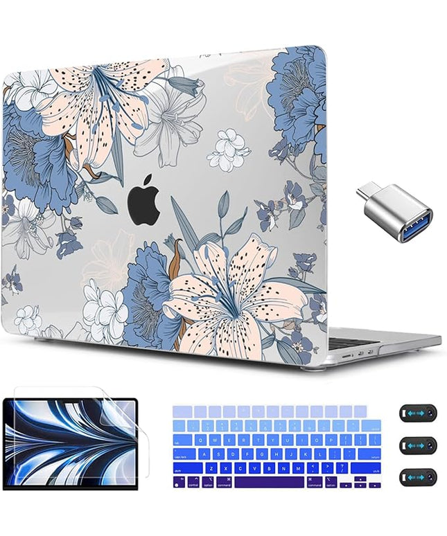 CISSOOK Compatible with MacBook Air 13.6 inch Case 2025 2024 2022 Release A3240 A3113 A2681, Lily Flowers Hard Shell Keyboard Cover Screen Protector for MacBook Air 13 inch M2 M3 M4