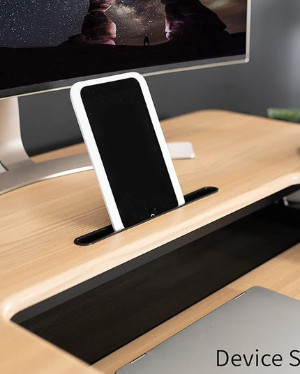 VIVO 36 inch Height Adjustable Stand Up Desk Converter, V Series, Quick Sit to Stand Tabletop Dual Monitor Riser Workstation, Light Wood Top, Black Frame, DESK-V000VO