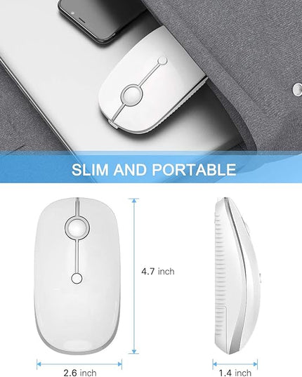 VssoPlor Type C Wireless Mouse, Dual Mode 2.4G Wireless Mouse USB C Cordless Mice with Nano USB and Type C Receiver Compatible with PC, Laptop, MacBook and All Type C Devices-White Silver
