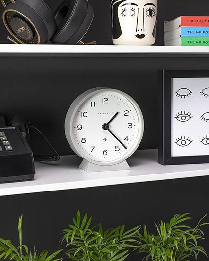 NEWGATE® M Mantel Echo Desk Clock | Modern Round Design | Posh Gray | Easy to Read Numbers | Contemporary Style for Desk, Table, Shelf or Bedside