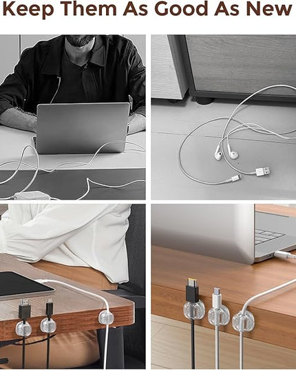 AhaStyle Spring Cable Organizer [1s Lock] 6 Pack Cord Cable Holders Clips Strong Adhesive Cable Cord Keeper [Smooth Adjustable] Hide Wire Cord Organizer for Nightstand Kitchen Car Office (Transparent)