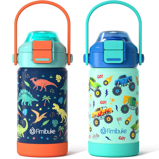 Fimibuke 14oz Kids Insulated Water Bottle with 2-in-1 Straw & Spout Lid