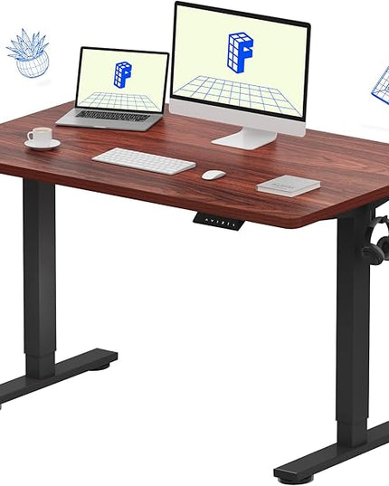 FLEXISPOT EN1 One-Piece Standing Desk with 1-Inch Thick Desktop, 48"x30" Electric Height Adjustable Desk for Home Office & Multi-Device Workstations, Mahogany