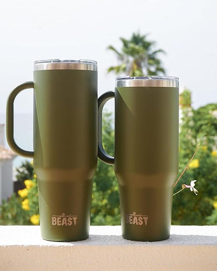 Beast 42 oz Tumbler with Handle Stainless Steel Vacuum Insulated Coffee Ice Cup Double Wall Travel Flask (Army Green)