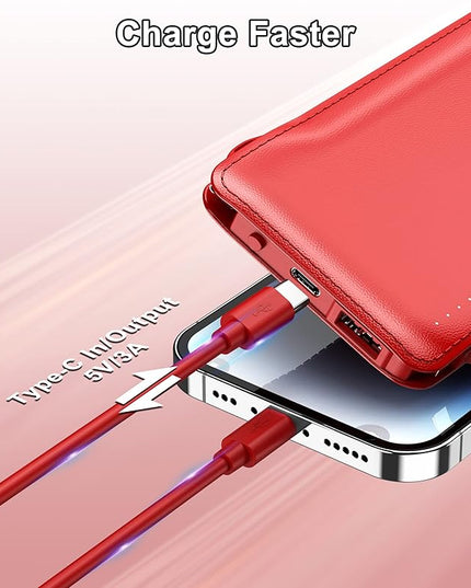 TG90° Portable Charger 10000mah Cell Phone Battery Backup, Ultra Slim Power Bank with Built in Cables(No AC Plug), Portable Phone Charger Battery Packs Compatible with iPhone Android Phones