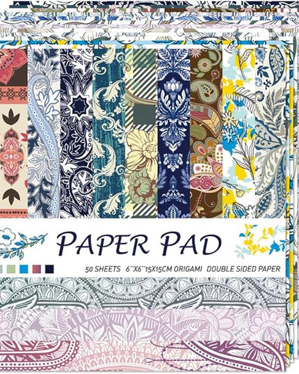 Square Origami Paper 6x6 Double Sided 50 Sheets 50 Colors 70GSM Origami Kit Japanese Chiyo Easy Fold Arts Crafts DIY Handwork Baroque