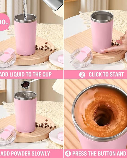 hatisan Self Stirring Coffee Mug With Lid Electric High Speed Self Stirring Mug 400ml Rechargeable Detachable Stainless Steel Self Stirring Cup for Coffee, Milk, Cocoa Christmas Gift(Pink)