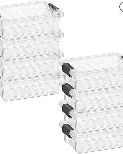 Superio Mini Storage Container Plastic Crayon Box Art Supplies and Sewing Case Stackable Clear Small Organizer for Beads, Stationery, Chalk, and Food, 0.7 Quart, 8 Pack