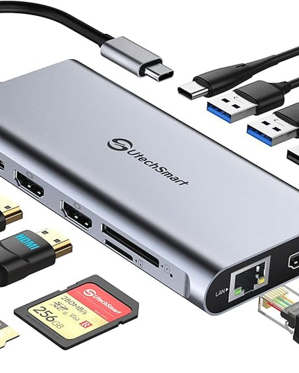 UtechSmart USB C Hub, 3 HDMI Docking Station Triple Display 12 in 1 USB C Laptop Adapter with 4K HDMI PD3.0 SD TF Card Reader Gigabit Ethernet for MacBook Pro/Air/M1/M2 & Windows