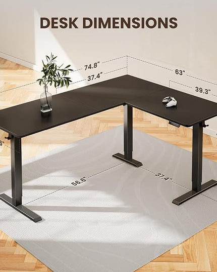 ErGear L Shaped Standing Desk, 75" x 63" Electric Adjustable Height Sit Stand Desk, Ergonomic Large Computer Table, Left & Right Interchangeable Installation, Suitable for Home Office Use, Black