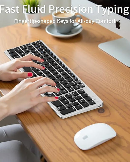KVTVOU for Ultra-Slim Wireless QWERTY Keyboard, 3-in-1 Connection Modes (Dual Bluetooth+2.4G), Multi-Device Switching, Power-Saving & Anti-Slip, Compatible with PC/Laptop/Tablet/Phone, Black