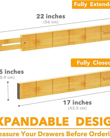 SpaceAid Bamboo Drawer Dividers with Inserts and Labels, Kitchen Adjustable Drawer Organizers, Expandable Organization for Home, Office, Dressers, 7 Dividers with 15 Inserts (17"-22" Natural)