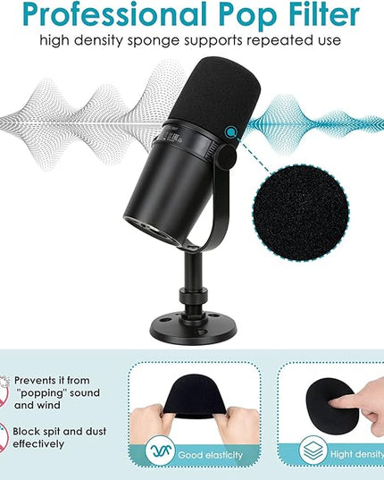 MV7 MV7X MV7+ Boom Arm - Mic Arm with Foam Cover Windscreen Compatible with Shure MV7 and Shure MV7X and Shure MV7+ Microphone with Pop Filter and 2 Cable sleeves by YOUSHARES