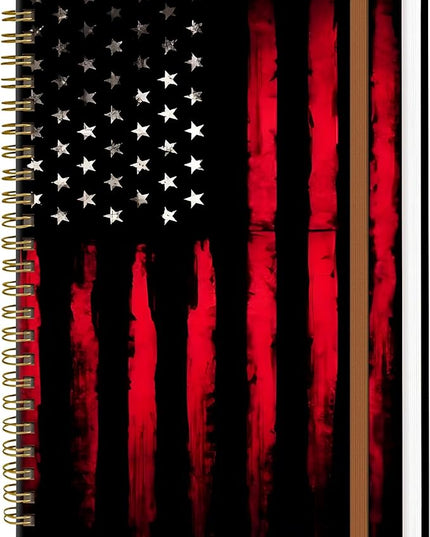 Spiral Journal Notebook for Women, Hardcover A5 College Ruled Notebook, 60 Sheet, Thick Paper, Cute Lined Journal for School, Office & Work, 6 x 8.4 in(Black Red American Flag)