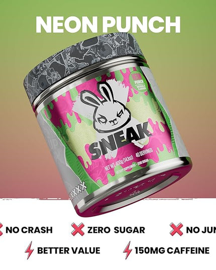 SNEAK Energy Drink Powder | Neon Punch | No Sugar. No Nasties. Just Natural Caffeine, Focus-Boosting Nootropics | 40 Servings