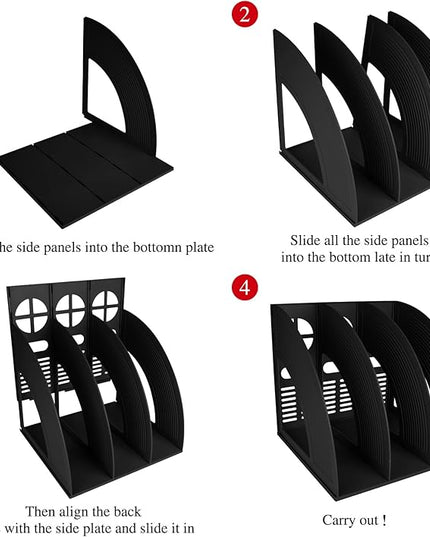 SAYEEC 2Pcs Magazine Holder Plastic File Sorter Binder Holder for Desk Folder Organizer Stand Book Shelf Dividers Vertical Filling Storage Rack Desktop Bookshelf Display Box for Office School (Black)