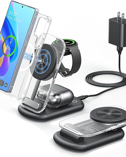3 in 1 Magnetic Wireless Charger for Samsung, Foldable MagSafe Wireless Charging Station for Samsung Galaxy S25 S24 Ultra/Z Fold7/Z Flip7/6/5, Watch Charger for Galaxy Watch Ultra/8/7/6/5, for Buds