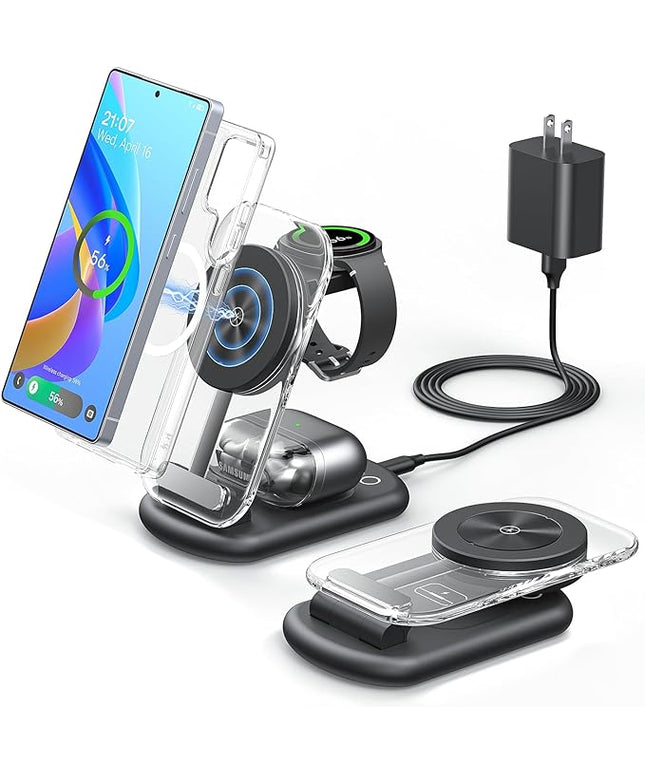 3 in 1 Magnetic Wireless Charger for Samsung, Foldable MagSafe Wireless Charging Station for Samsung Galaxy S25 S24 Ultra/Z Fold7/Z Flip7/6/5, Watch Charger for Galaxy Watch Ultra/8/7/6/5, for Buds