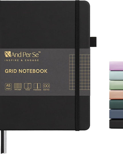 &And Per Se Graph Journal Notebook, 160 Pages, 5.7 x 8 inches College Ruled Thick Paper Notebook Journals for Writing, Grid Hardcover Notebook(1 Pack, black)