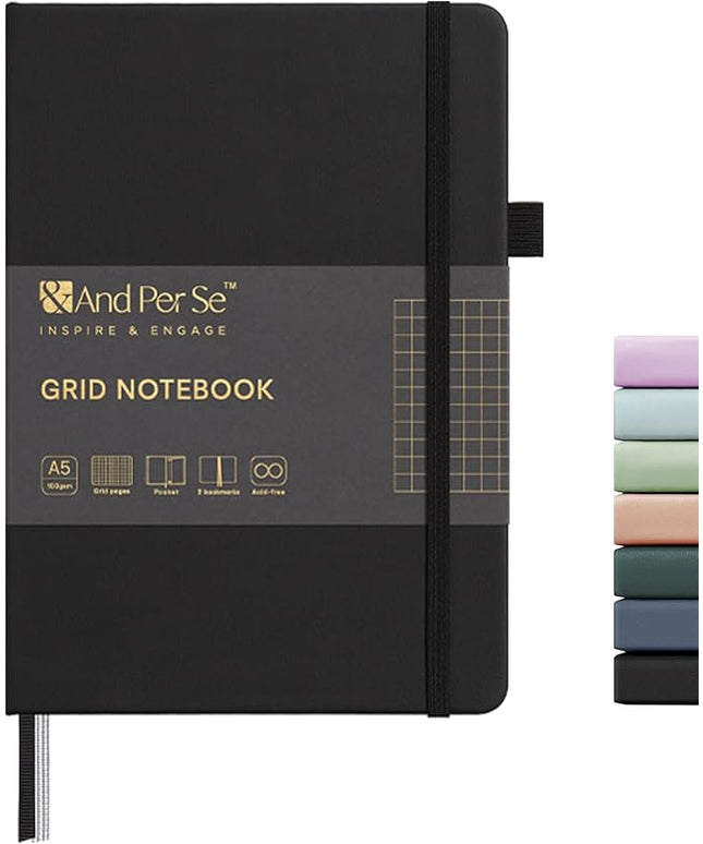 &And Per Se Graph Journal Notebook, 160 Pages, 5.7 x 8 inches College Ruled Thick Paper Notebook Journals for Writing, Grid Hardcover Notebook(1 Pack, black)