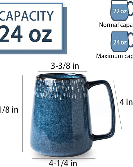 HYTYSKAR 24 OZ Extra Large Ceramic Coffee Mug, Jumbo Coffee Mugs, Big Tea Cups with a Large Handle for Office and Home, Microwave and Dishwasher Safe (24 OZ Star Blue)