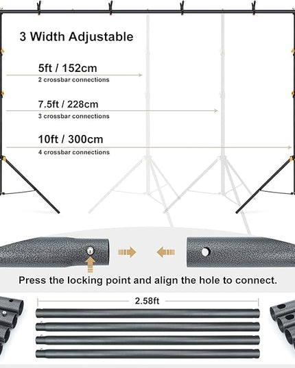 LINCO Lincostore Backdrop Support Stand Kit 10x6.5ft Adjustable Photography Studio Photo Background Support System with Carrying Bag for Green Screen Muslin, 4171