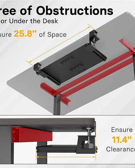 BONTEC KMT01 Under Desk Keyboard Tray, Pull-Out Keyboard & Mouse Platform with C-Clamp, 25.6 x 11.8 in Space-Saving Ergonomic Slide-Out Drawer, Black