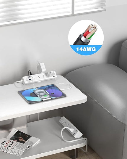 40W Fast Charging Station,Desk Clamp Power Strip,4 USB-C Ports & 8 AC Outlets,Desktop Edge Mount Surge Protector Power Strip,14AWG Heavy Duty Cord,Fit 1.9" Tabletop Edge for Home Office(6Ft Cable)