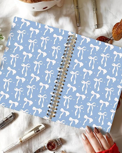 LIANGW Coquette Blue Bow Notebook Journal for Teen Girls & Women, Preppy Cute Journal Gifts for Women, Girly Gifts, Blue Bow Office Supplies, Hardcover Spiral Notebook, 5.5x8.3 Inch