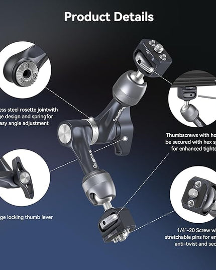 SMALLRIG 7" Rosette Magic Arm, Camera Monitor Mount, Articulating Arm with 1/4"-20 Screws and Anti-Twist Pins, Max Load Capacity 3.5kg Friction Arm, for Cameras, Monitors, LED Lights and Phones