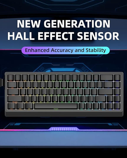 ND68 68 Keys Wired Magnetic Switch Keyboard, 0.005MM RT Accuracy, 8KHZ Polling Rate/Latency As 0.125MS/256KHZ Single Key Scan Rate/ARGB，Hot Swappable,Gasket Structure Gaming Keyboard（Black）