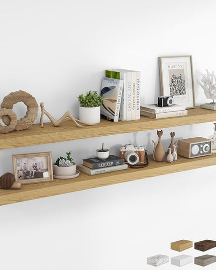 RICHFOCUS 72Inch Floating Shelves for Wall 2 Pack Shelves for Bedroom|Kitchen|Bathroom Wall Mounted Rustic Wood Floating Shelf with Invisible Brackets for Books|Storage|Decor, Oak