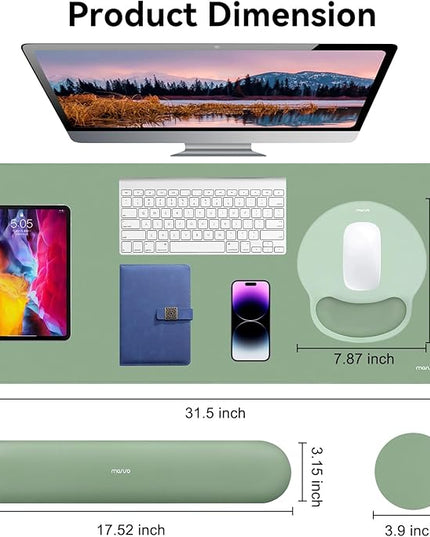 MOSISO Wrist Rest for Keyboard Mouse Pad Set, Large Gaming Deskpad&Circle Curved Mousepad&Keyboard Wrist Rest&Coaster, Ergonomic Non-Slip Mousepad&Easy Typing Pad with Silicone Lining, Green