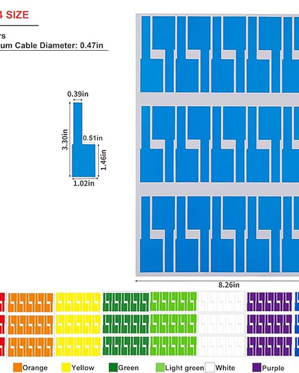 240 Pcs 8 Colours Cable Labels - Tear Resistant Self-Adhesive Identification Tags - Waterproof Wire Cord Label Stickers for Marking & Organizing Cables in Office, Home, School