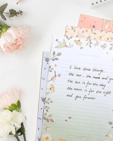 64 Pcs Stationery Paper Envelopes Set Includes 42 Lined Writing Paper & 21 Envelopes with 48 Colorful Round Dot Stickers, Cute Vintage Floral Letter Writing and Stationery Paper Envelopes(7Style)