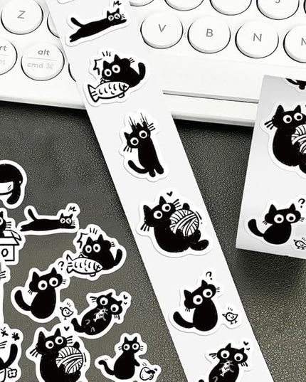 500 Pcs Cute Black Cat Sticker for Teen - Sticker Graphic - Cartoon Stickers for Water Bottles Laptop Cat Meme Stickers Waterproof Aesthetic Vinyl Decals Stickers for Adults Teens