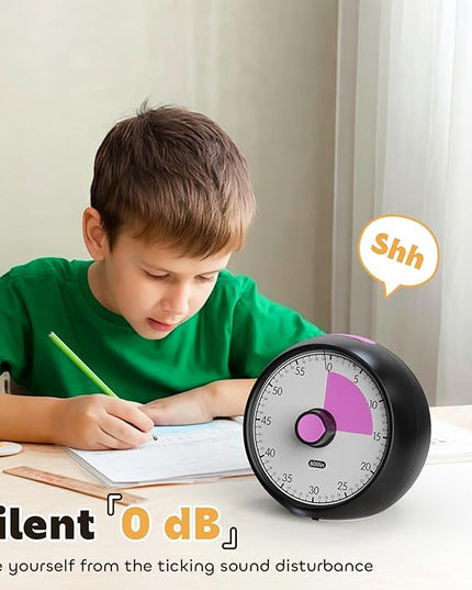Visual Timer for Kids 60-Minute Countdown Timer with Optional Alarm, Focus Tool for ADHD & Autism, Time Management for Homework, Chores, Office, Kitchen, Teaching & Study Routines (Black Pink)