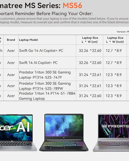 Smatree MS56 Hard EVA Protective Sleeve with Stand Compatible for 14 inch Acer Swift 14 AI Copilot+PC, for 14.5 inch Acer Swift Go 14 AI Copilot+PC, for 14inch Predator Triton 300 SE PT314/Triton 14
