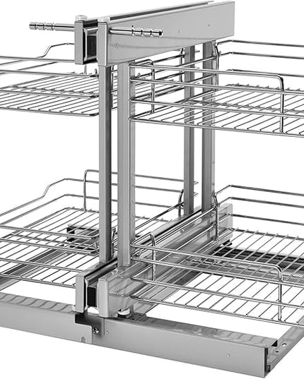 Rev-A-Shelf Dual Tier Pullout Shelf Organizer for Blind Corner Kitchen or Bathroom Cabinets with Soft Close,15", 4 Shelves, Chrome, 5PSP-15SC-CR