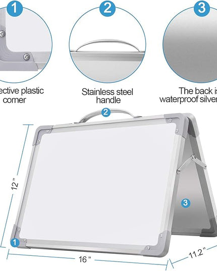 H-Qprobd Small Dry Erase White Board - 16"x 12" Double Sided Mini Foldable Magnetic Desktop whiteboard for Kids Drawing, Teacher Instruction and Meeting Discuss