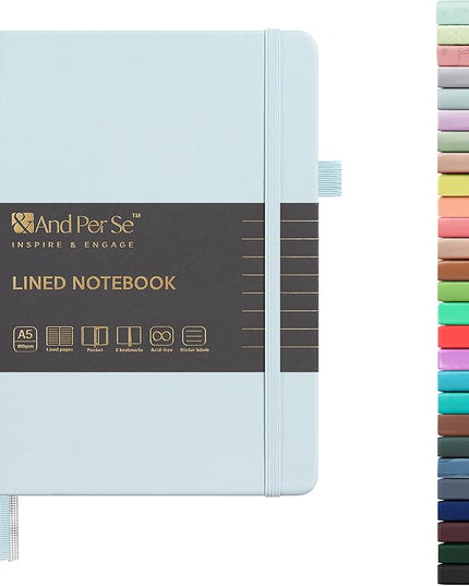 &And Per Se Lined Journal Notebook, 160 Pages, A5 5.7 x 8 inches College Ruled Thick Paper Notebook Journals for Writing, Hardcover Notebooks for Women Men Office School (1 Pack, Cyan)