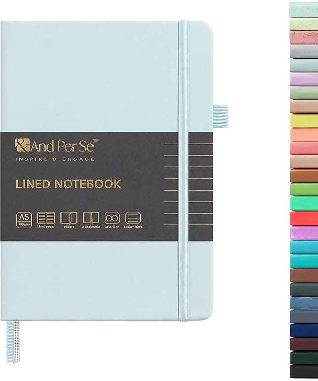 &And Per Se Lined Journal Notebook, 160 Pages, A5 5.7 x 8 inches College Ruled Thick Paper Notebook Journals for Writing, Hardcover Notebooks for Women Men Office School (1 Pack, Cyan)