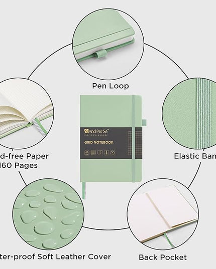 &And Per Se Graph Journal Notebook, 160 Pages, 5.7 x 8 inches College Ruled Thick Paper Notebook Journals for Writing, Grid Hardcover Notebook(1 Pack, Light Green)