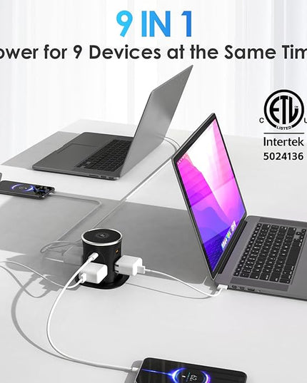 Pop Up Countertop Outlet with 15W Wireless Charger, PD20W USB & 15A Tamper Resistant, 3.15in Hole Surface Mount Electrical Receptacle with 4 (TR) Outlets & 4 USB for Desktop