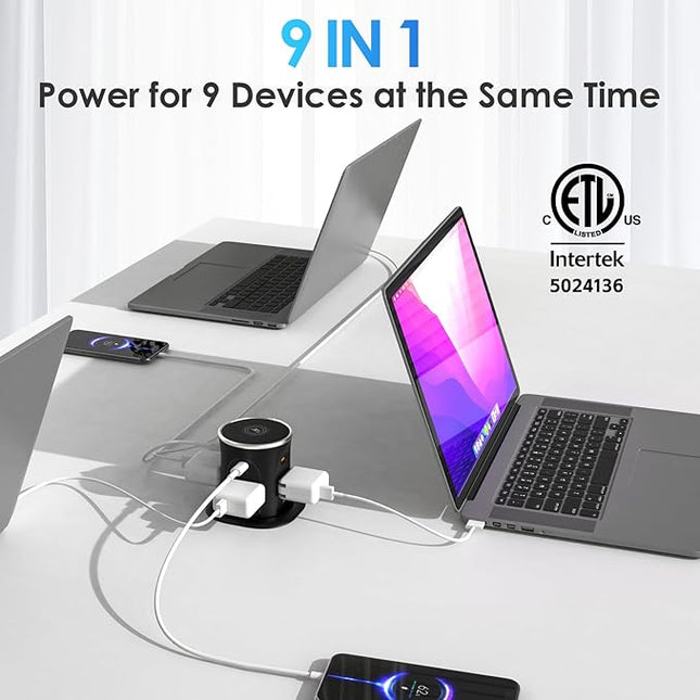 Pop Up Countertop Outlet with 15W Wireless Charger, PD20W USB & 15A Tamper Resistant, 3.15in Hole Surface Mount Electrical Receptacle with 4 (TR) Outlets & 4 USB for Desktop